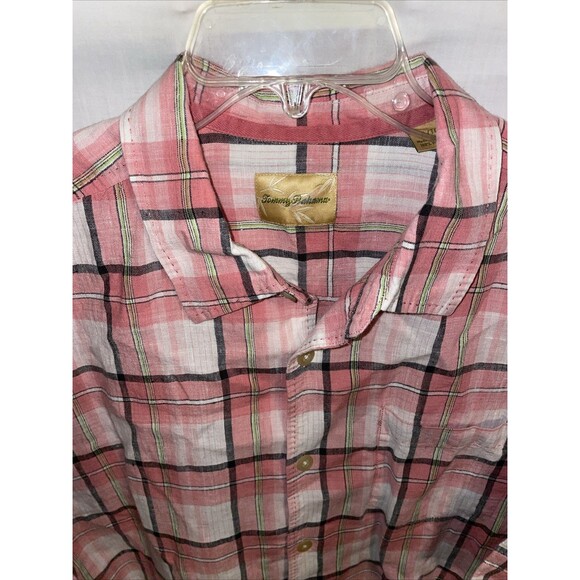 Tommy Bahama Men’s Casual Shirt Size XL Pink Plaid 100% Linen Beach Cruise - Picture 3 of 12
